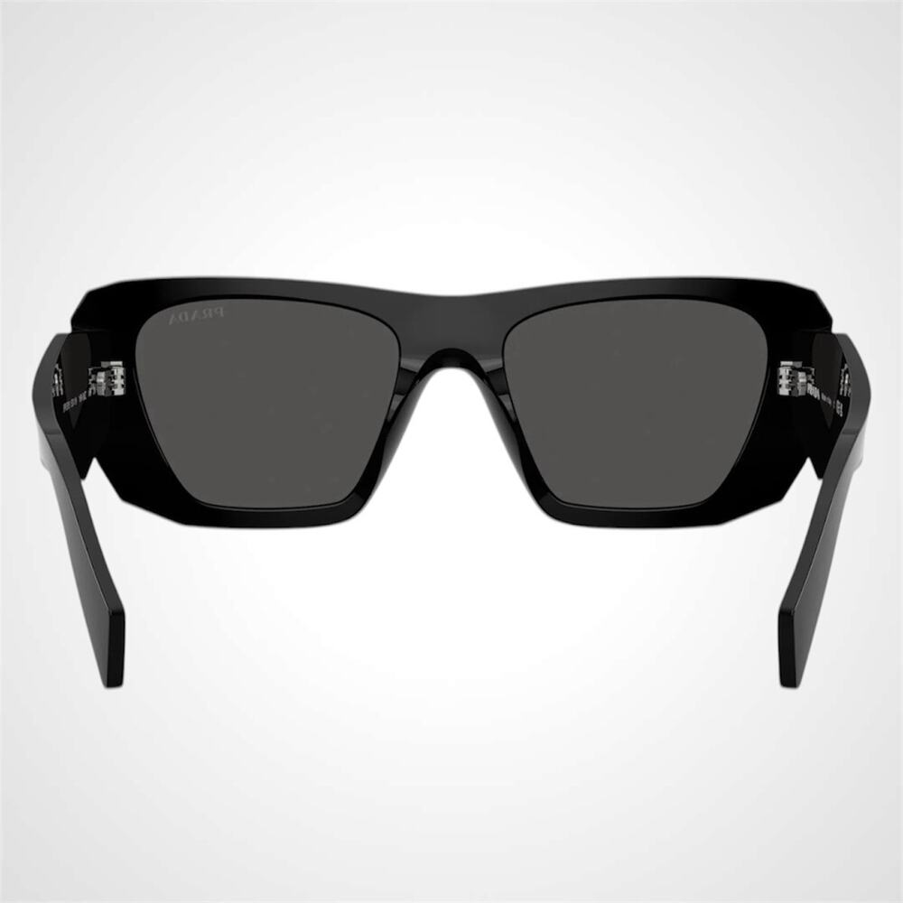 New PRADA Sunglasses Black 53mm Silver Symbole Logo Square Oversized Grey Lens - Picture 4 of 5